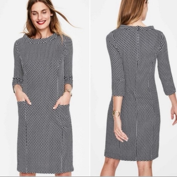 BODEN SARAH JACQUARD KNIT BLUE WHITE 3/4 SLEEVES DRESS US SZ 10 10R - Picture 7 of 10